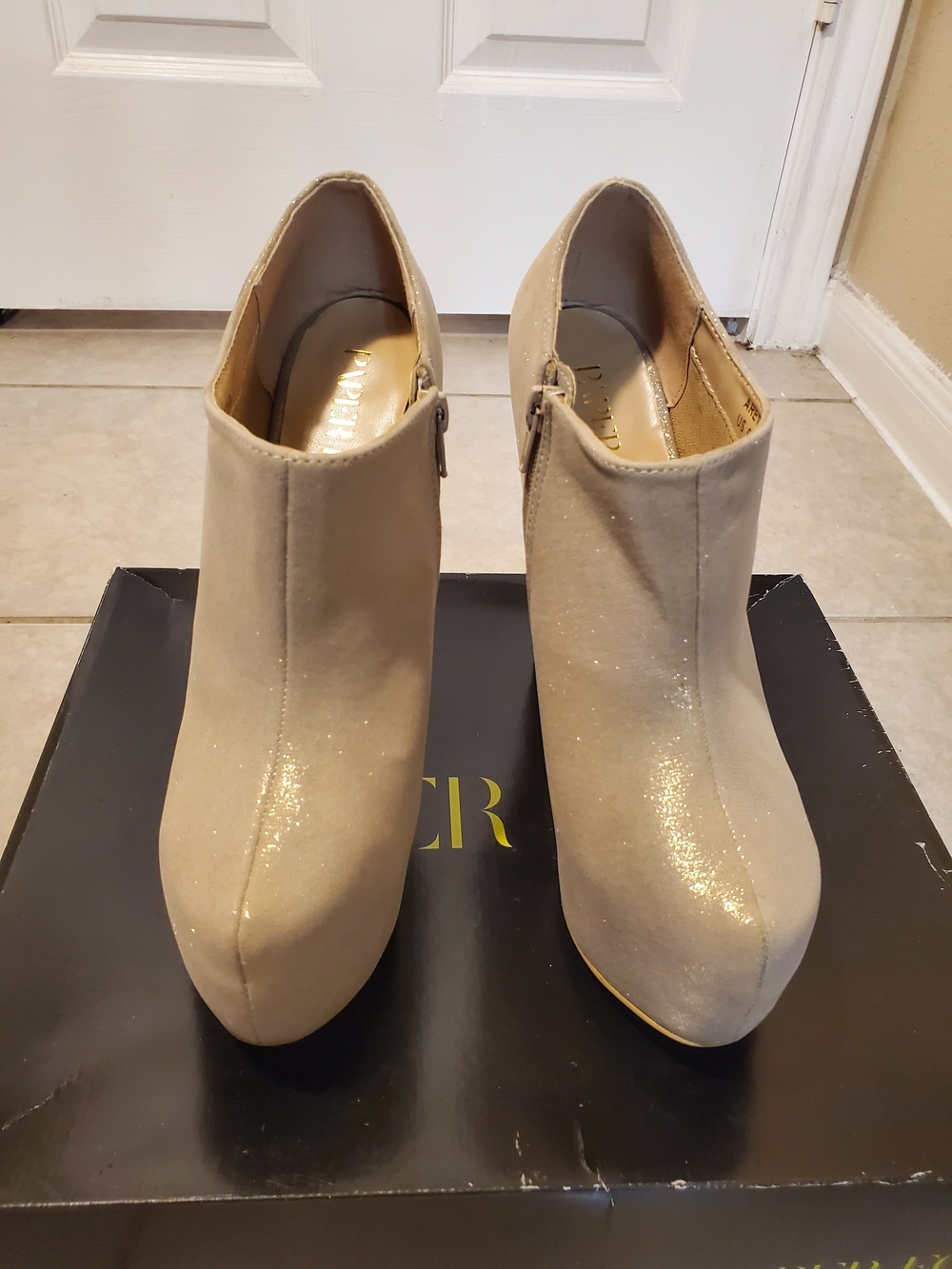 Paper Fox Beige Glitter Ankle Booties